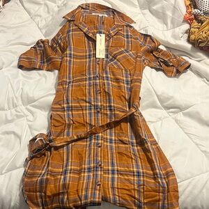 Plaid Orange Kids Casual Dress